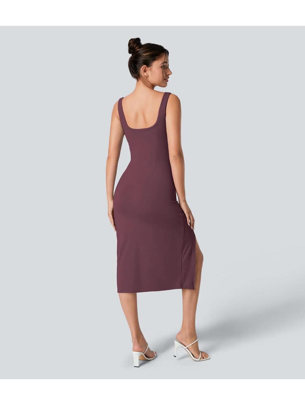 Halara Softlyzero Backless Corset Ruched Bodycon Midi Cool Touch Dress M NWT - Picture 2 of 11